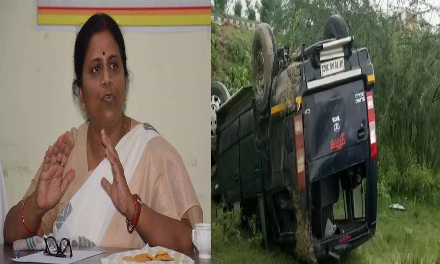 The vehicle in the scort of Minister of State Neelima Katiyar overturned uncontrollably, three policemen injured