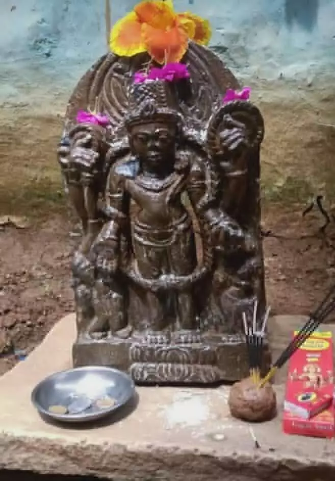 Statue of Lord Vishnu found during foundation excavation in Sonbhadra