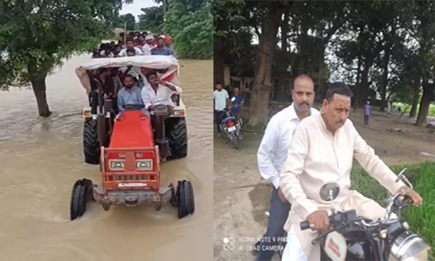 Aman Mani Tripathi drove a tractor and Munna Singh fired a bullet in flood area