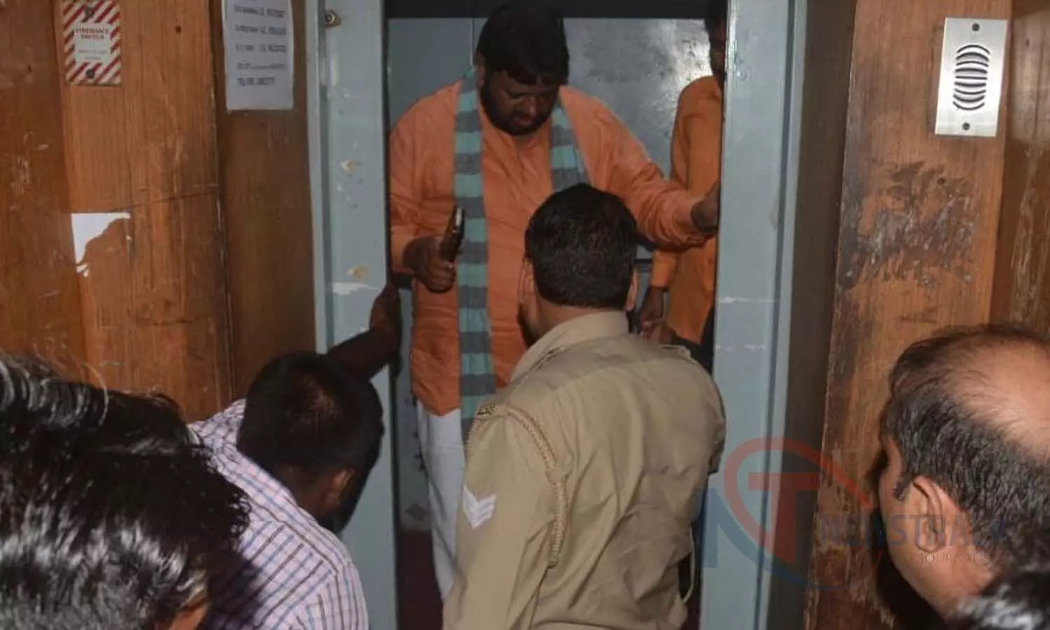 Union Minister of State Kaushal Kishor exiting the lift