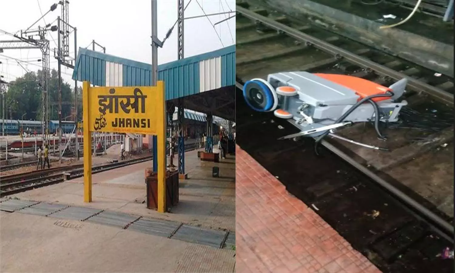 Who threw the machine on the track, did not try to overturn the train at Jhansi railway station?