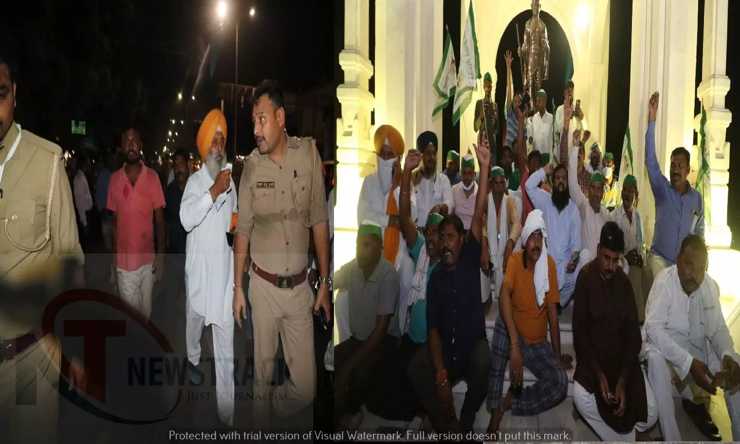 Lucknow News : गांधी प्रतिमा पर प्रदर्शन करते भारतीय किसान यूनियन के कार्यकर्ता, प्रधानमंत्री और गृह मंत्री के पुतला फूंकने वाले किसानों की रिहाई की मांग