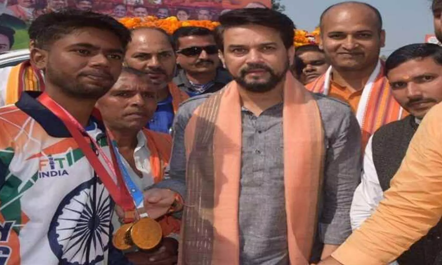 Siddharth Maurya, who brought gold medal in Under-19 race competition, was honored by Union Sports Minister Anurag Thakur