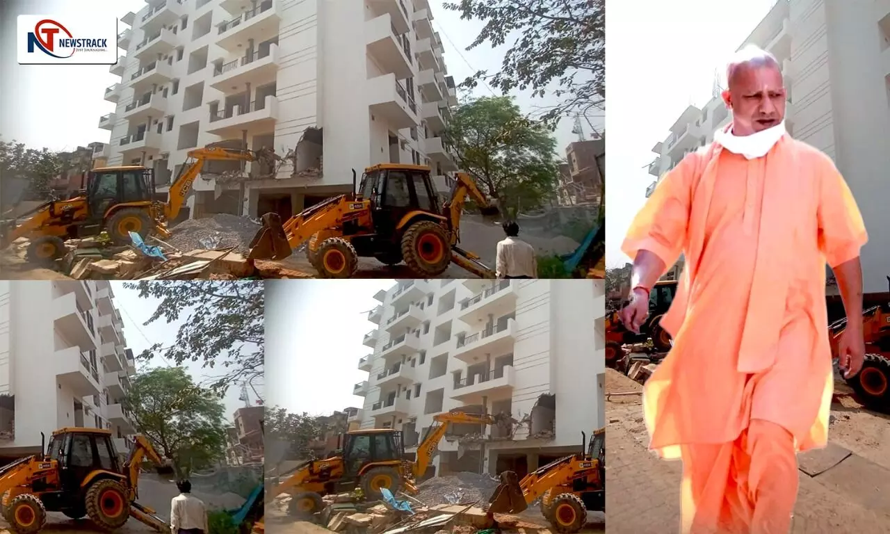 uttar pradesh yogi government illegal construction building jcb bulldozer lucknow hazratganj