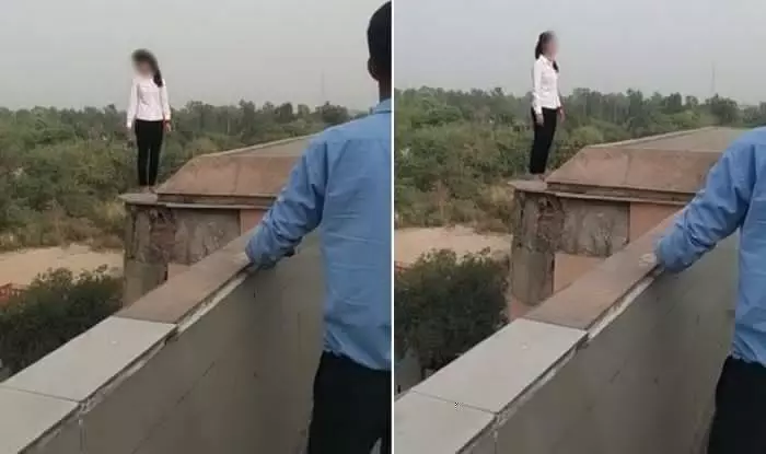 Delhi news Girl jumps off Akshardham metro station suicide attempt video viral