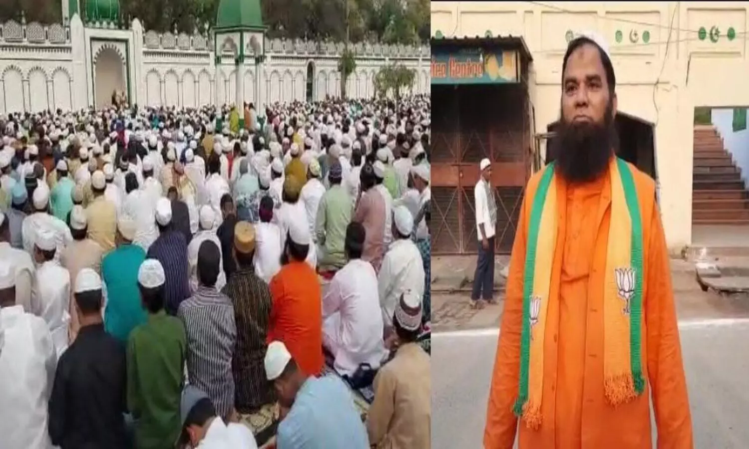 man wear saffron clothes during eid prayers