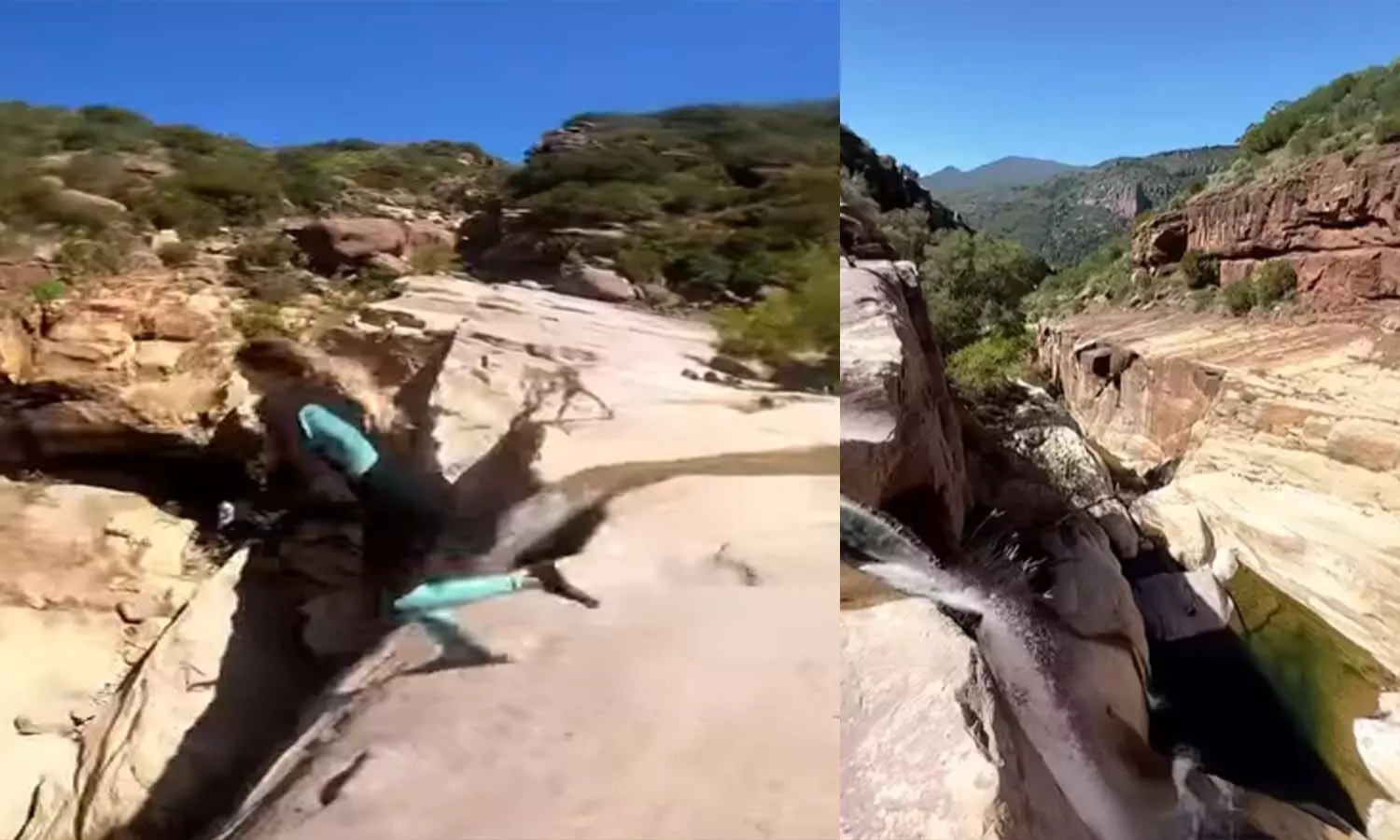 You will be surprised to see the video of girls jumping from the mountain