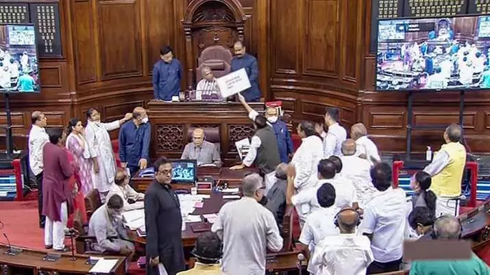 parliament monsoon session 2022 19 rajya sabha mps suspended for misconduct by entering well