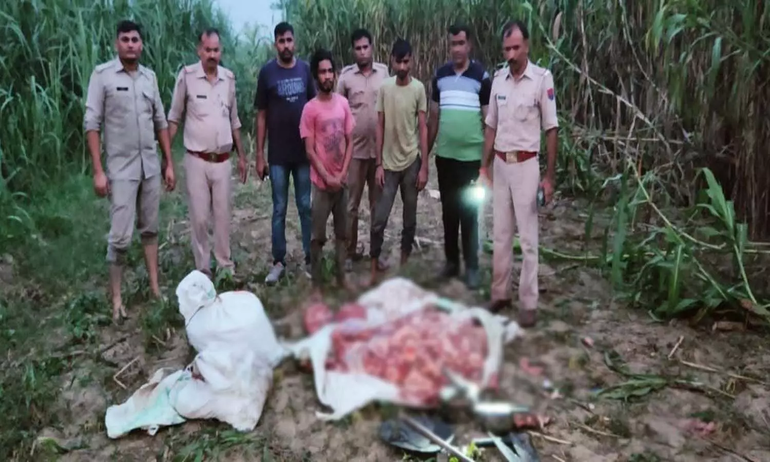Incident of cow slaughter exposed in Hapur, huge amount of meat and harvesting material recovered from the spot
