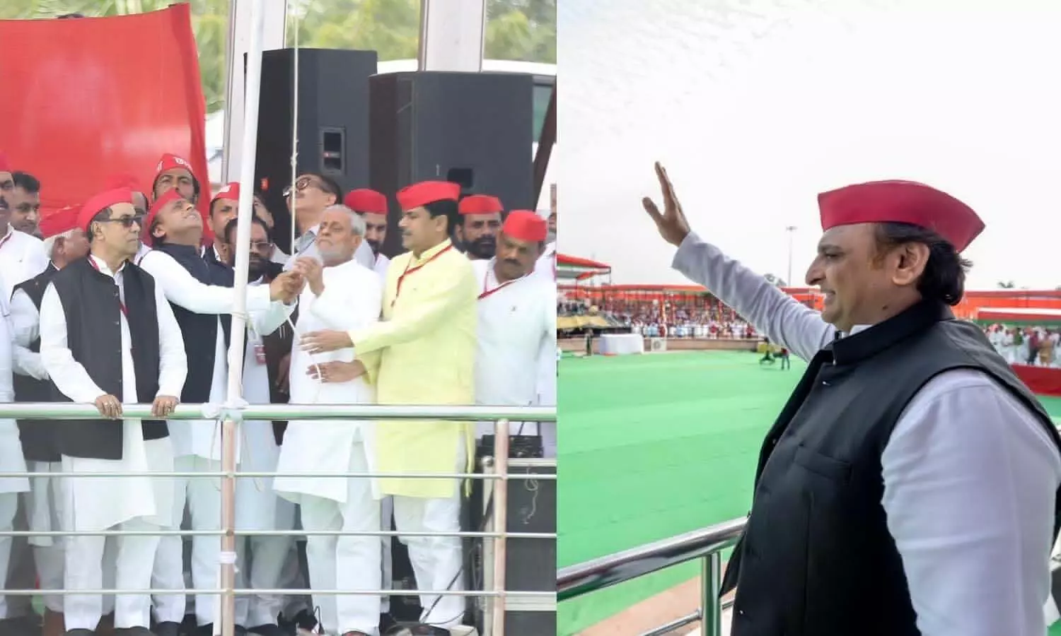 Akhilesh Yadav reached Ramabai to attend the national convention of the Samajwadi Party, hoisted the flag