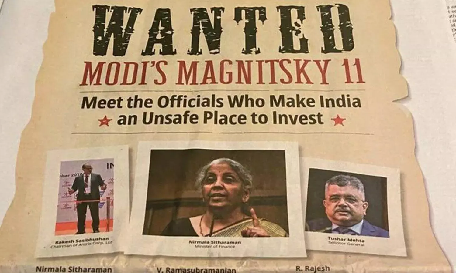 WSJ Ad Against Indian Ministers: