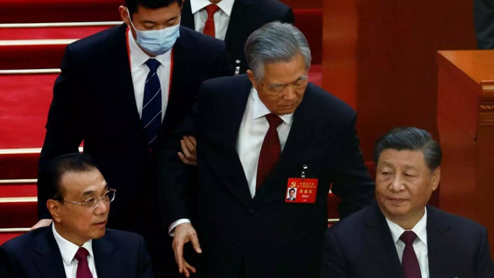 drama in china former president hu jintao has been dragged out of party congress xi jinping