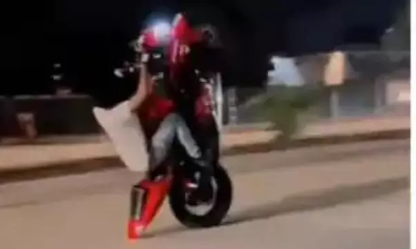 bike stunt viral video accident happened after losing balance during stunt on bike