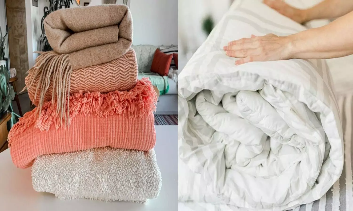 Clean quilt-blanket in winter