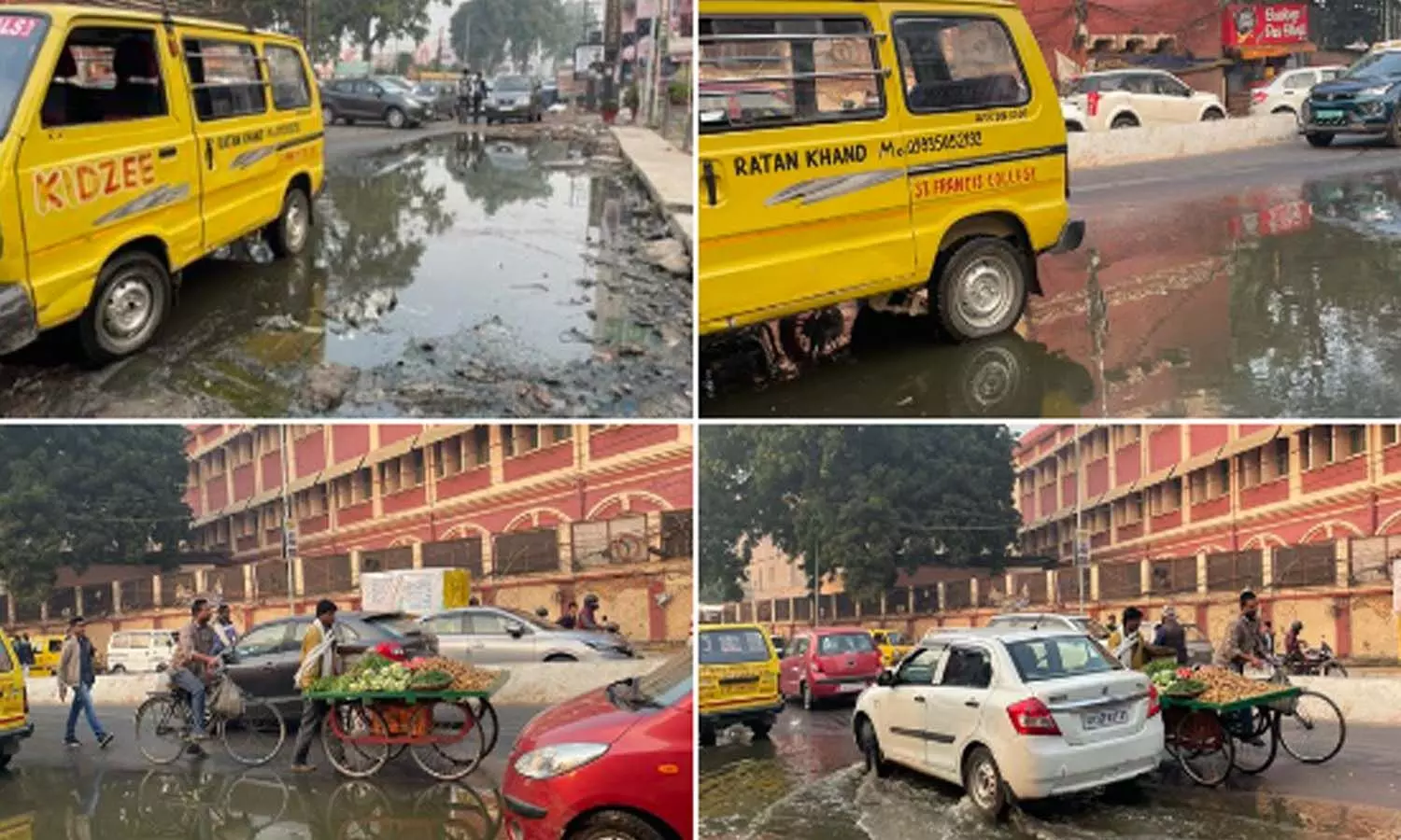 Sewer overflowing on the road near St. Francis and Cathedral in Lucknow, students and parents upset