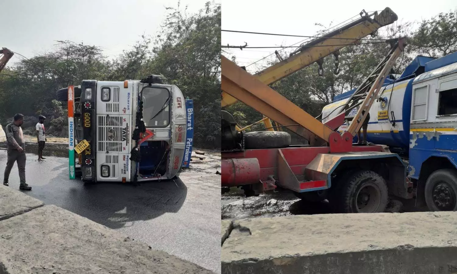 Diesel filled tanker overturned on Varanasi-Shaktinagar highway, CISF had to be deployed to control the situation