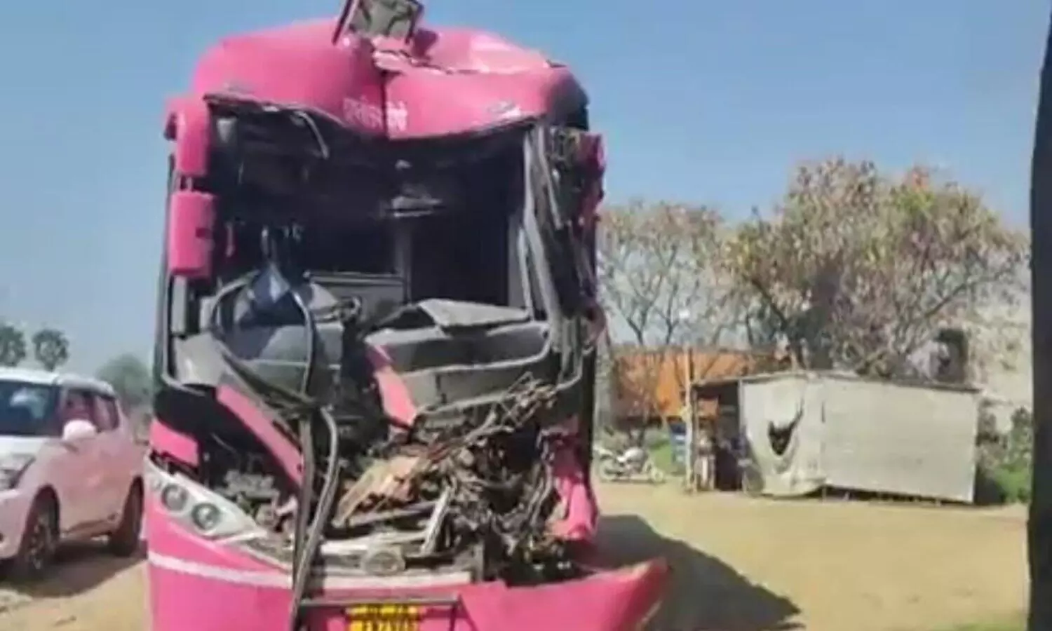 Pink bus service road accident