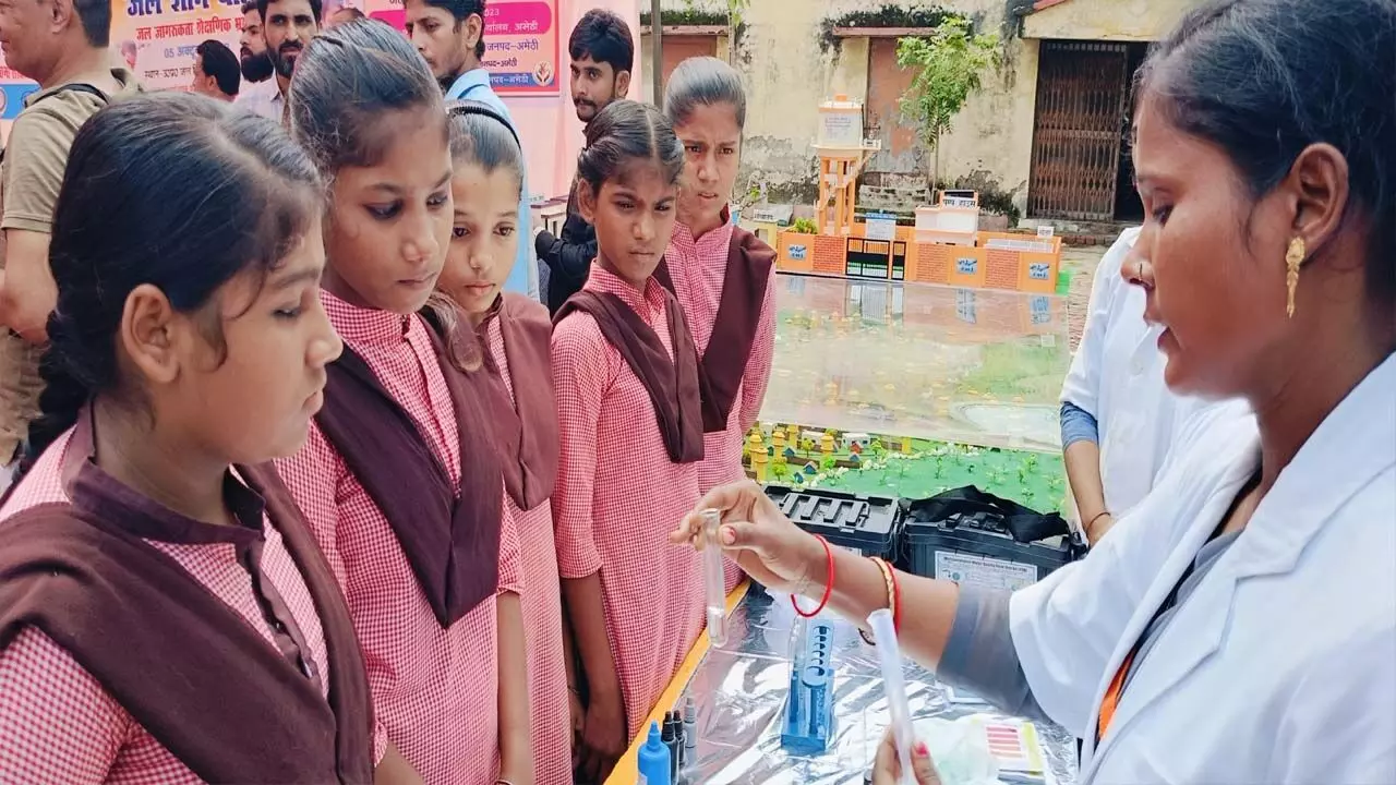 In the model of UPs Adarsh village, school children got taps in every house