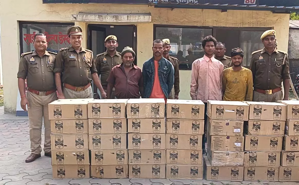A cache of illegal liquor was hidden in the ruins, it was stored in view of MP elections, five arrested
