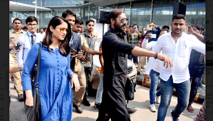 लखनऊ एयरपोर्ट पर स्पॉट हुए अजय देवगन और इलियाना, देखें  फोटोज