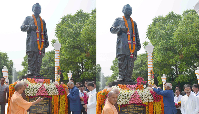 राष्ट्रपति कोविंद ने पं. दीनदयाल उपाध्याय की मूर्ति पर किए पुष्प अर्पित