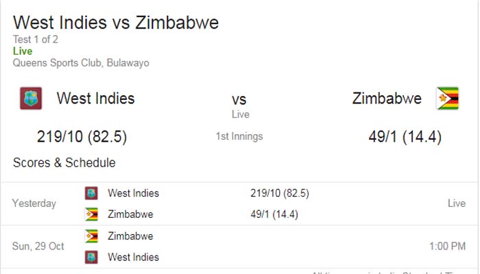 बुलावायो टेस्ट : जिम्बाब्वे के स्पिनरों ने वेस्टइंडीज को 219 पर समेटा