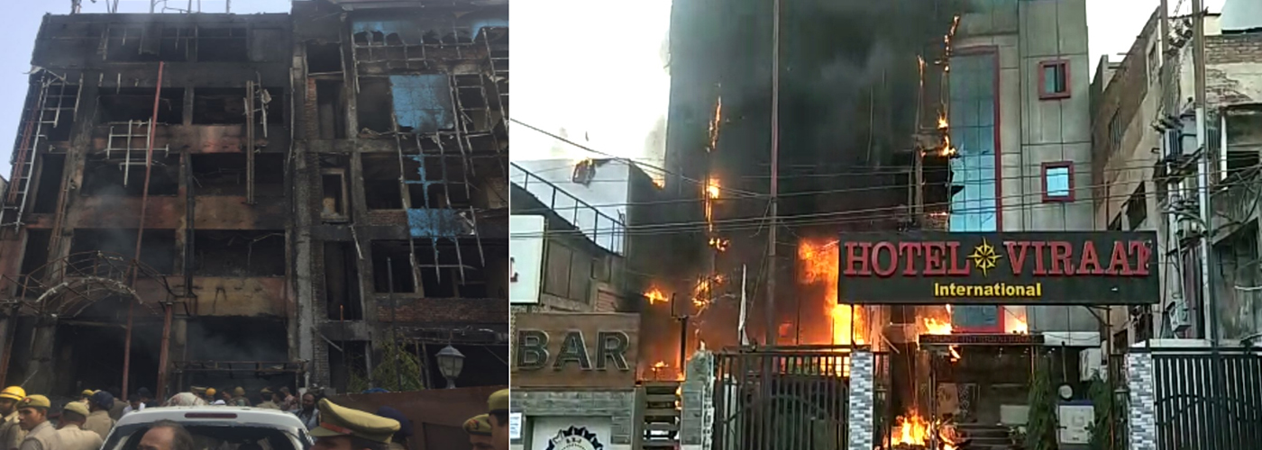 लखनऊ : आग से ख़ाक हुआ होटल विराट इंटरनेशनल, 5 झुलसे, 5 की मौत