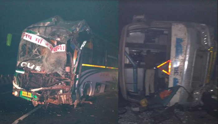 कोहरे के कहर से दो लग्जरी बस की टक्कर , ड्राइवर की मौत-दर्जनों यात्री घायल