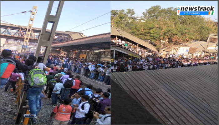 पुलवामा आतंकी हमले के विरोध में मुंबई की धीमी पड़ी रफ़्तार, ट्रेन रोक कर प्रदर्शन