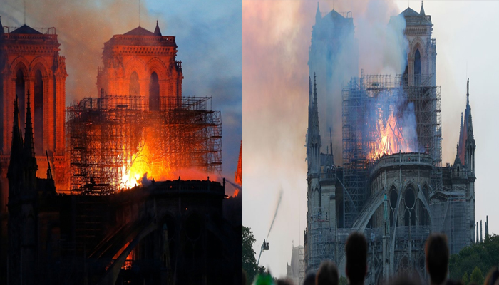 पेरिस के नोट्रे-डेम कैथेड्रल में लगी आग, 850 साल पुरानी ऐतिहासिक इमारत बुरी तरह क्षतिग्रस्त