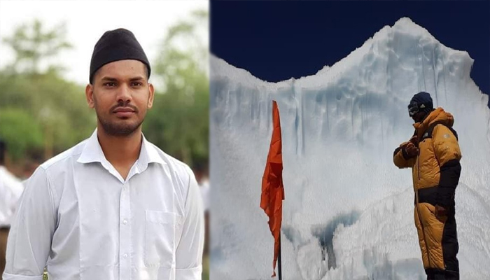मुरादाबाद के RSS कार्यवाह विपिन चौधरी ने माउंट एवरेस्ट पर फहराया भगवा ध्वज