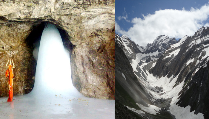 अमरनाथ गुफा के पास बर्फबारी, गिरा तापमान, विराजमान हुए बाबा बर्फानी