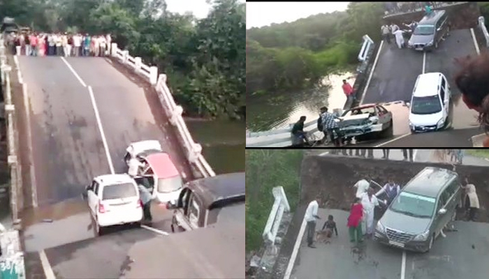 गुजरात में टूटा पुल: खाई में गिरीं कारें, कई घायल