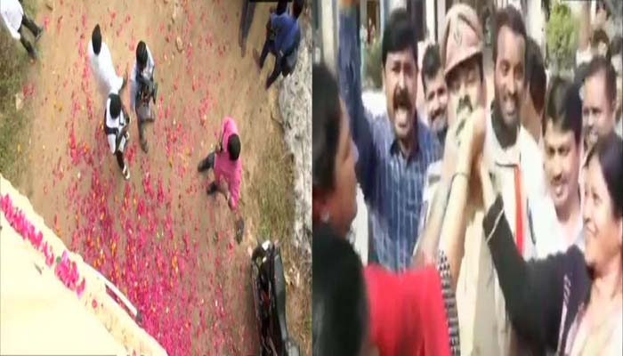 हैदराबाद रेप केस: पुलिसकर्मियों पर हुई फूलों की वर्षा, महिलाओं ने बांटी मिठाई