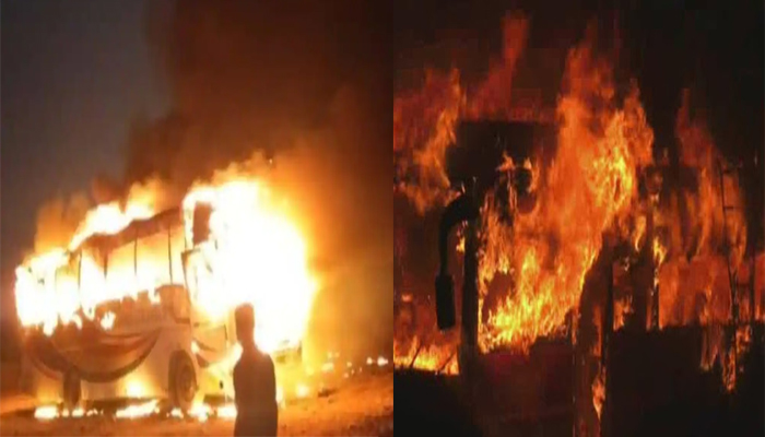 आग का सैलाबः धू-धू कर जल उठीं दो बसें, मीलों दूर तक देखी गई लपटें