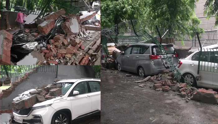 कांप उठी दिल्ली: गाड़ियों पर भरभराकर गिरी दीवार, बारिश के चलते हुआ ये हाल