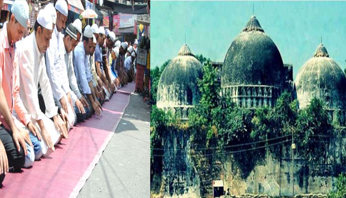 नमाज पढ़ते मुसलमानों और राम मंदिर-बाबरी मस्जिद की फ़ाइल फोटो