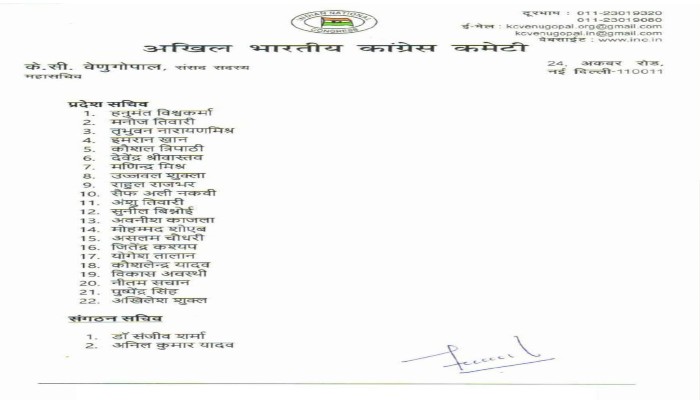 UP Congress State Committee list 2020 name of leaders include