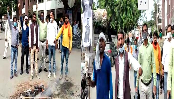 कंगना-शिवसेना बवाल: UP में उद्धव-संजय पर भड़के लोग, जलाया पुतला