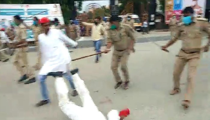 gorakhpur police lathi charge SP workers after CM yogi inaugurates covid 19 hospital 