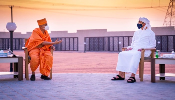 uae foreign minister sheikh abdullah reviews first hindu temple construction in abu dhabi