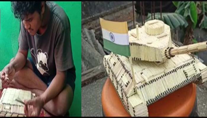 ओड़िशा के कलाकार का कमाल, सेना दिवस पर माचिस की तीलियों से बनाया टैंक