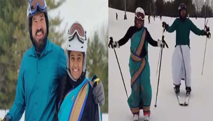 साड़ी-धोती में स्कीइंग: NRI कपल के वीडियो ने मचाया धमाल, मिल रहे ऐसे कमेंट